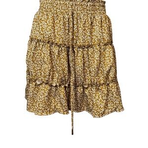 INDIGO RISING Floral Tiered Skirt in Mustard